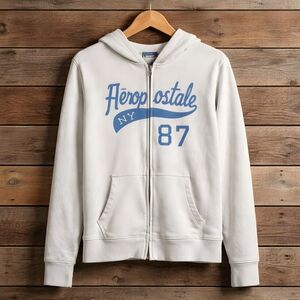 Aéropostale White Zip-Up Hoodie with Light Blue Logo